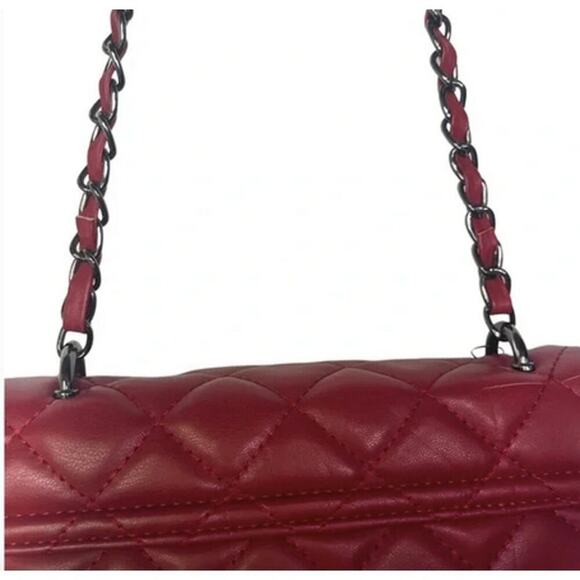 Badgley Mischka Designer Quilted Leather Red Silver Crossbody Purse - Picture 3 of 6